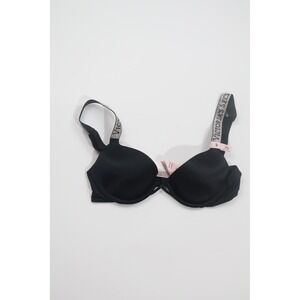 Victoria's Secret Bra Shine Strap 34B Black Rhinestone Low Cut Demi NWT